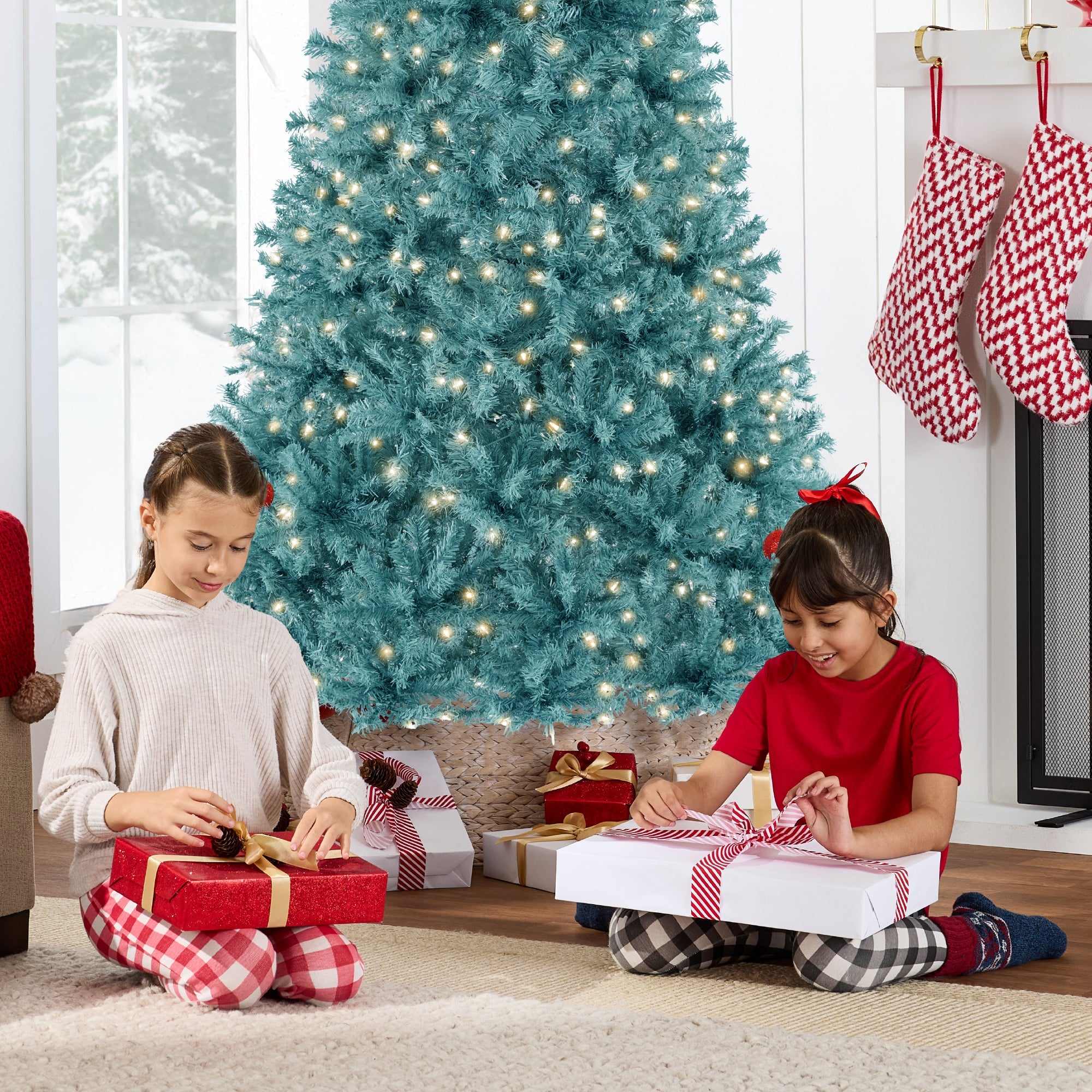 Pre-Lit Artificial Peacock Blue Christmas Tree w/ Incandescent Lights