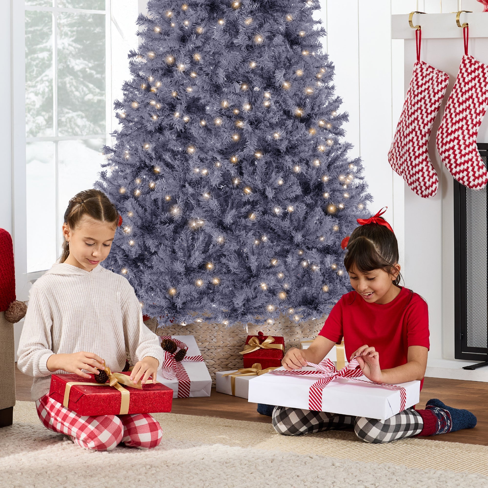 Pre-Lit Artificial Charcoal Gray Christmas Tree w/ Incandescent Lights