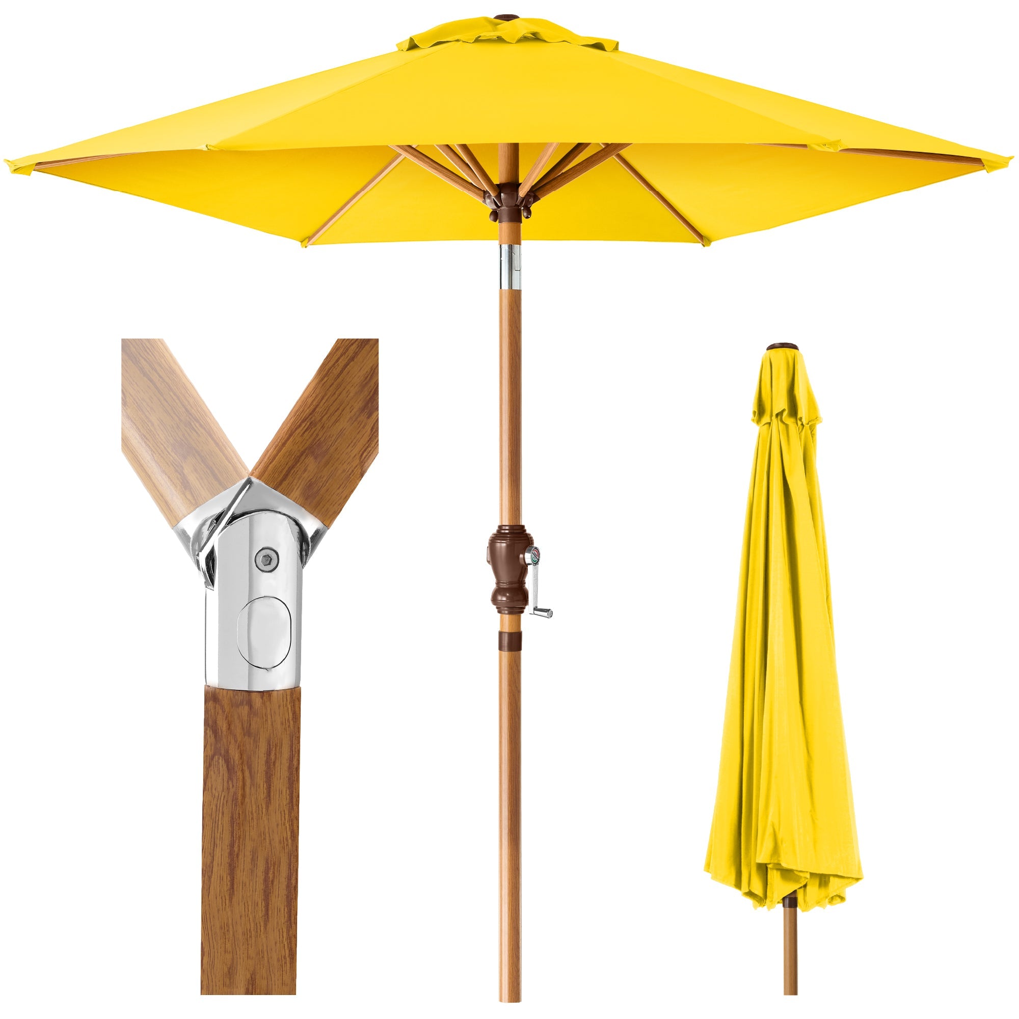 Outdoor Woodgrain Pattern Patio Umbrella Decoration w/ Tilt, Crank - 10ft