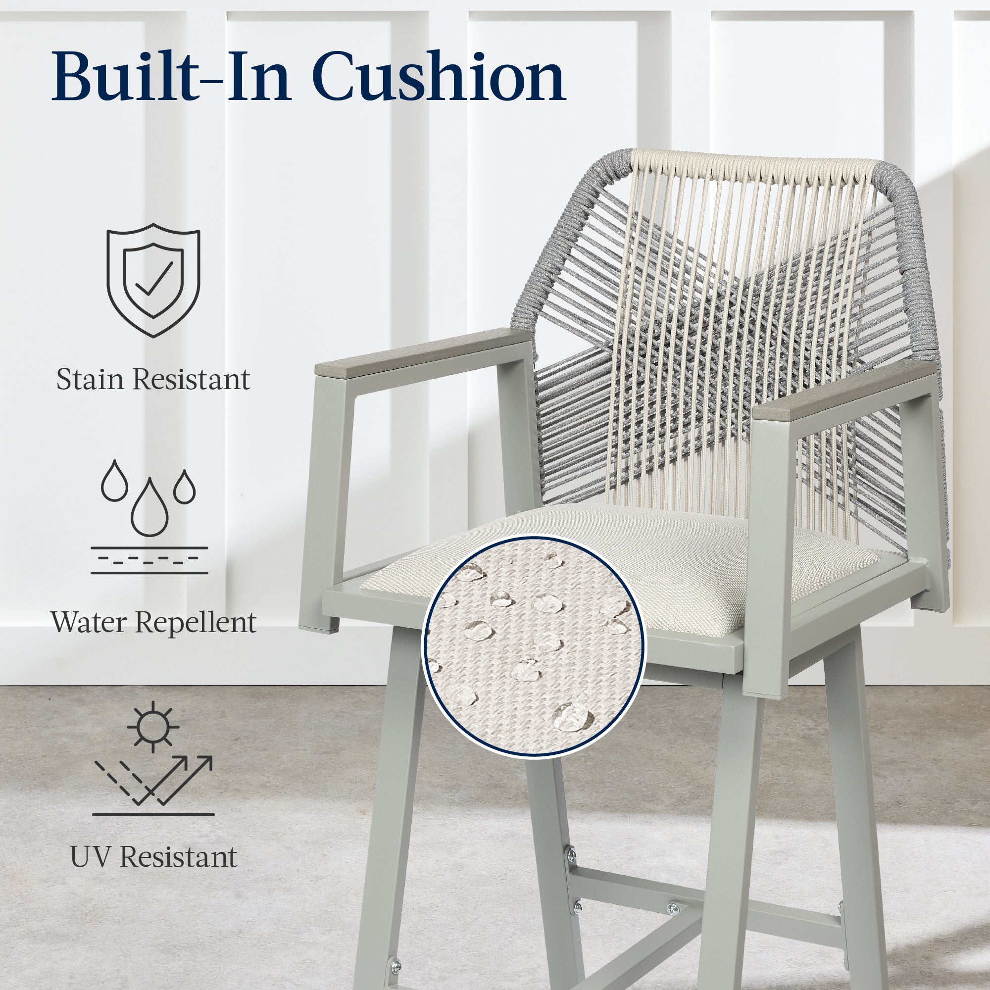 Set of 2 Indoor/Outdoor Aluminum Swivel Barstools with Arms All-Weather Rope