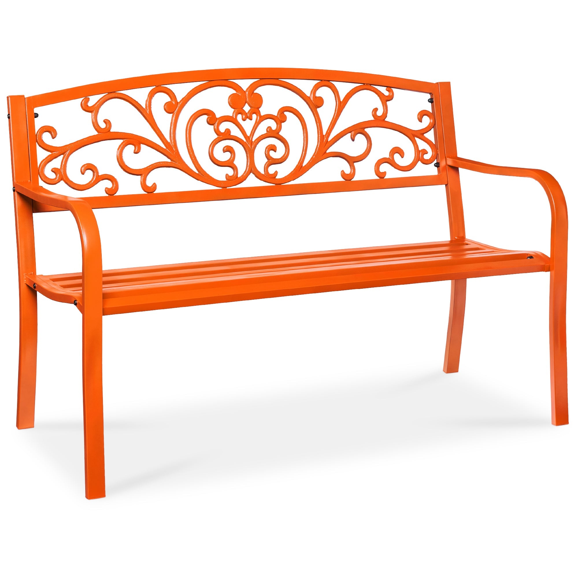 Steel Bench for Outdoor, Patio, Garden w/ Floral Design - 50in