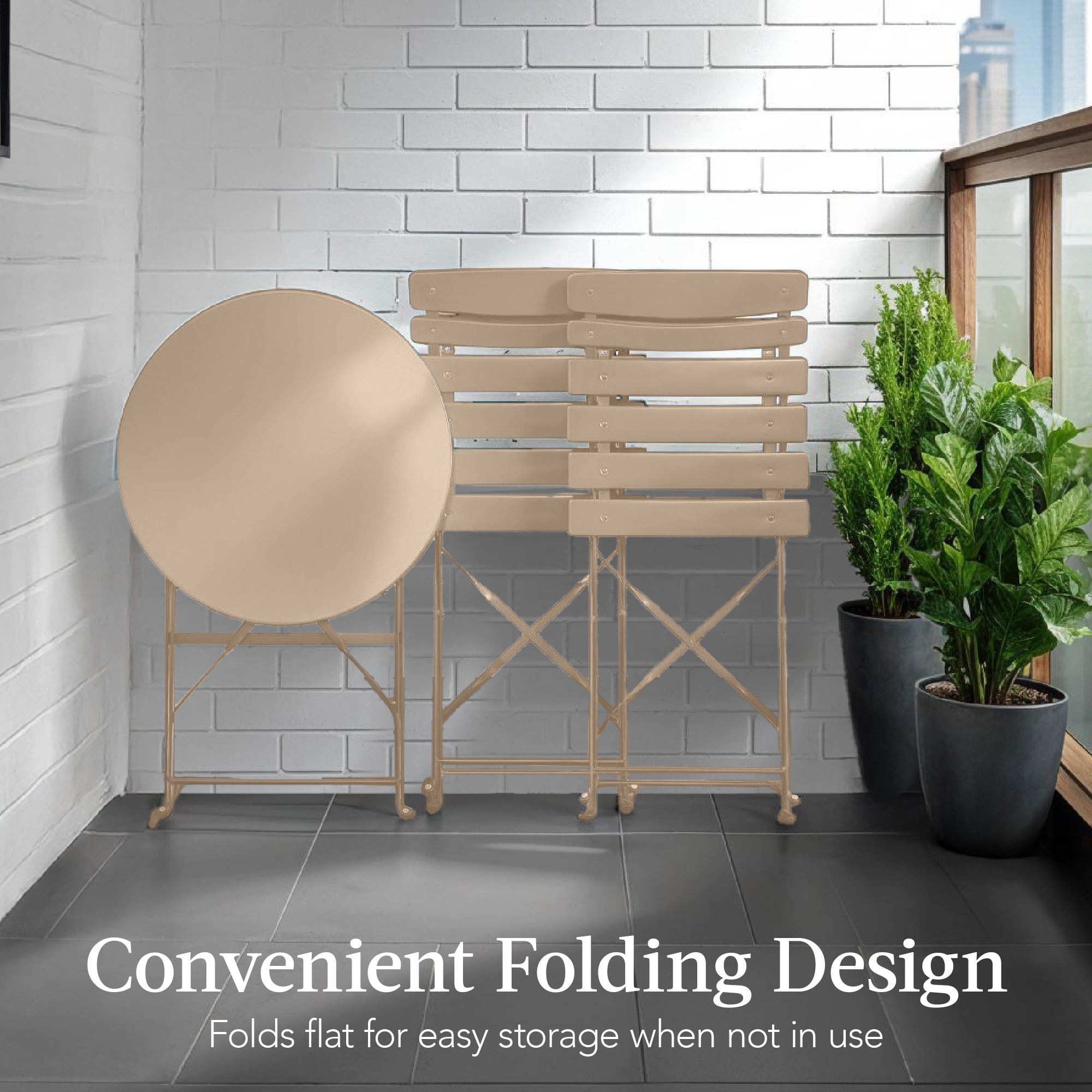 3-Piece Small Folding Patio Bistro Set w/ 2 Chairs