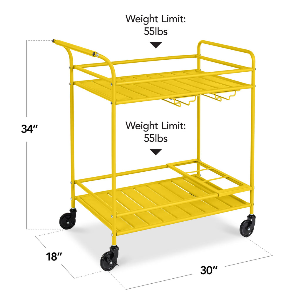 2-Tier Rolling Bar Cart Indoor/Outdoor w/ Shelves, Wine Rack, Locking Wheels
