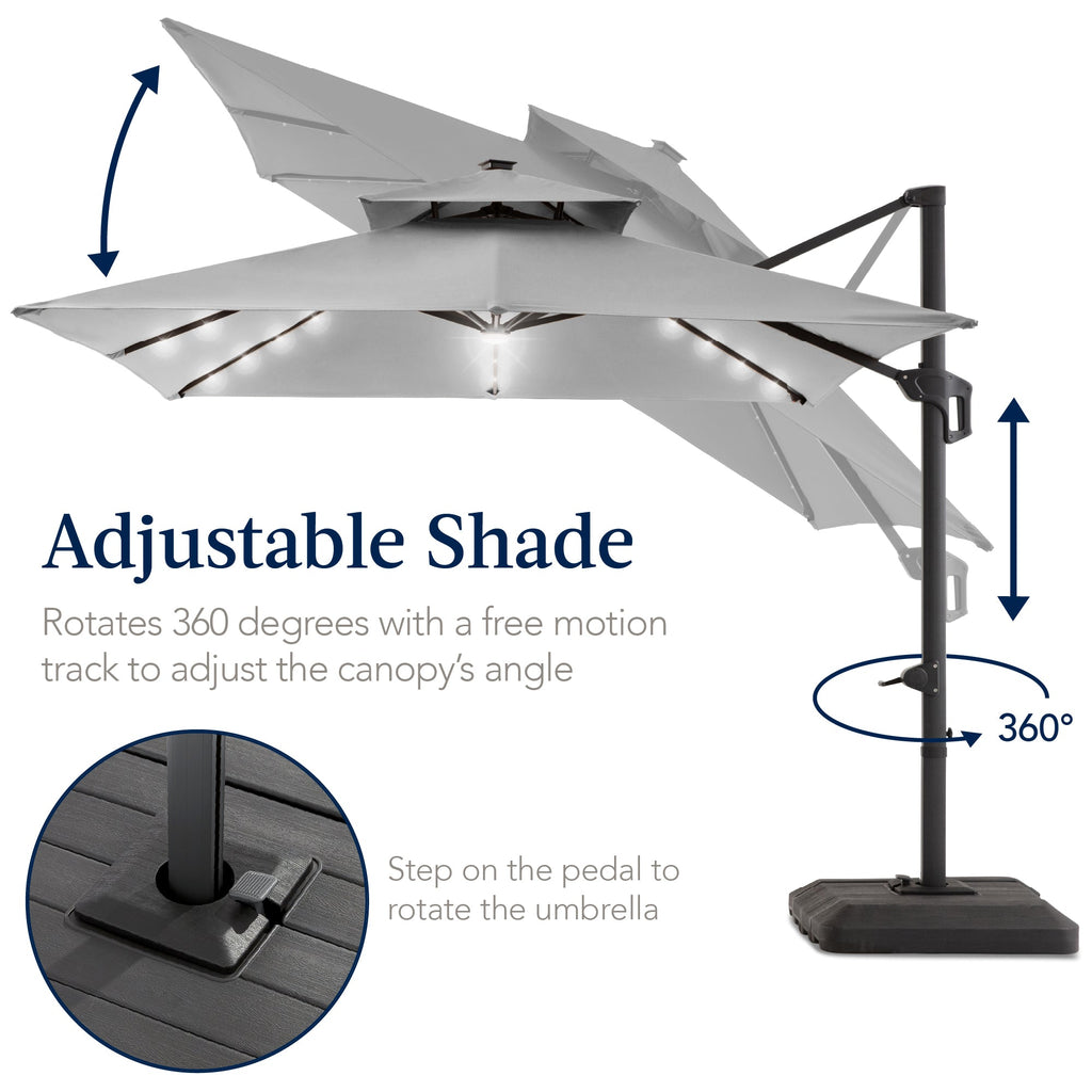 12x12ft 2-Tier Outdoor Solar LED Cantilever Patio Umbrella