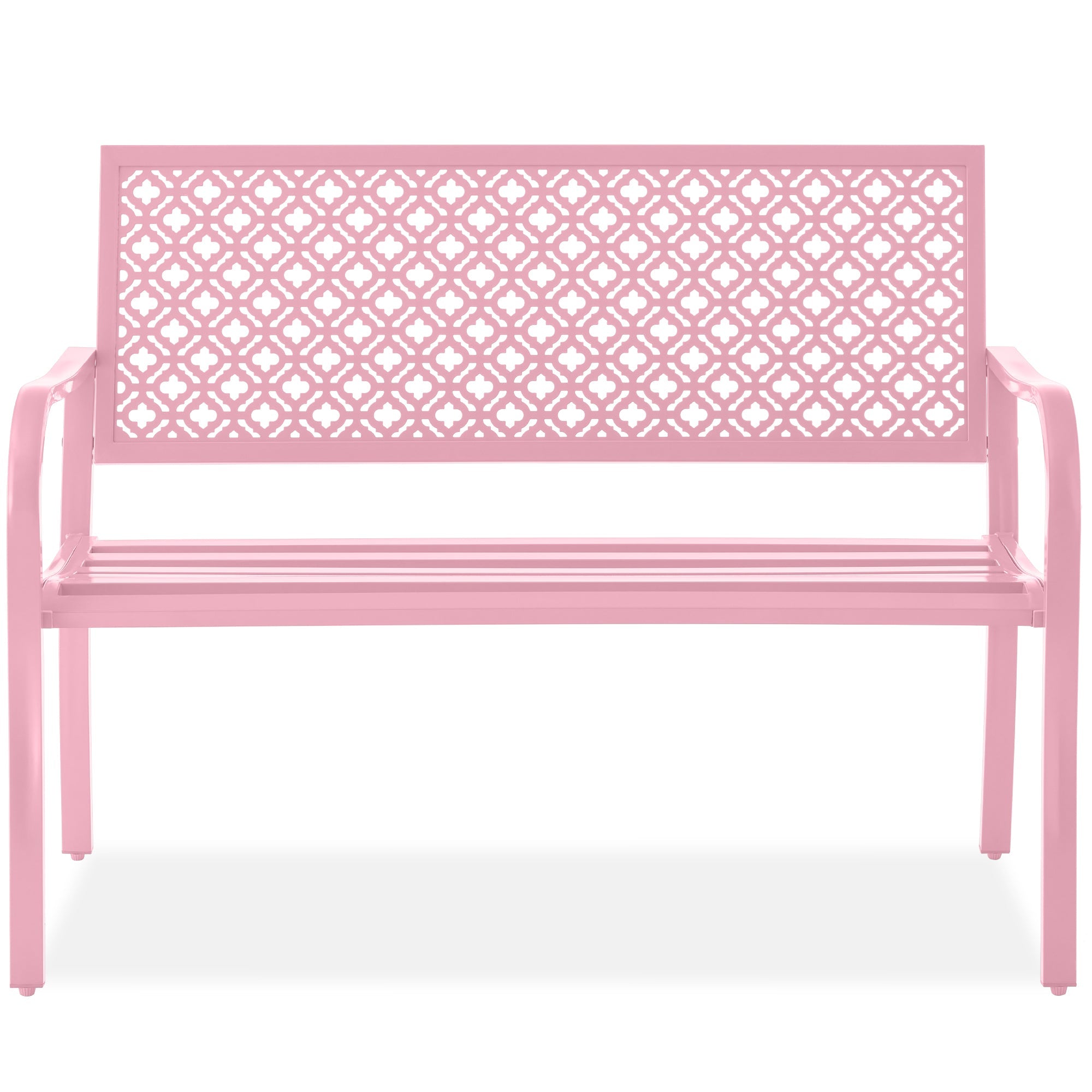 Indoor Outdoor Steel Bench w/ Geometric Backrest, Foot Levelers
