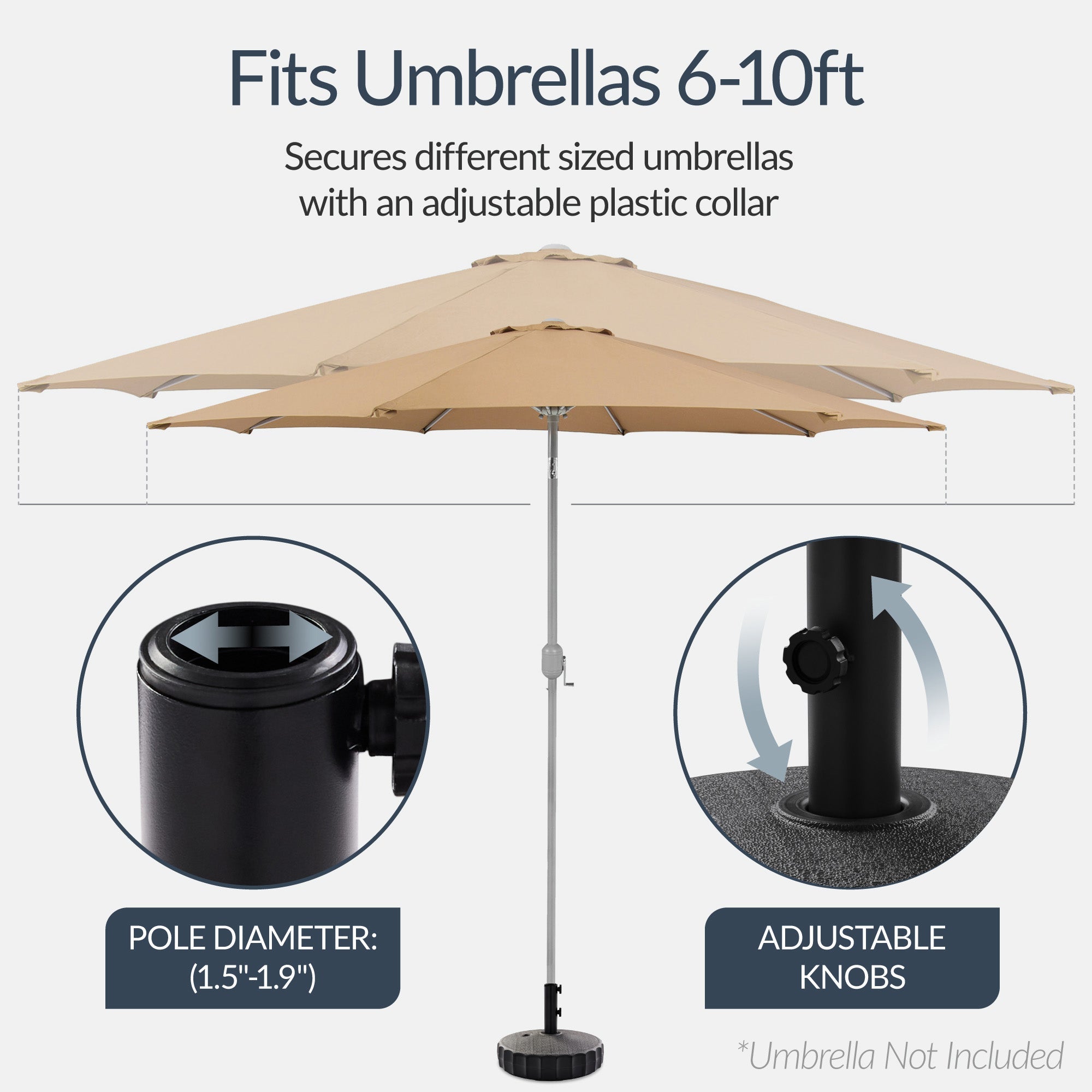 Plastic Patio Umbrella Base Pole Holder Accessory w/ Adjustable Knob