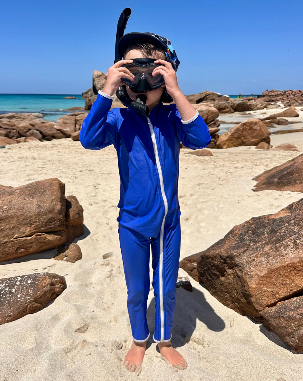 Sidney Full Coverage Kids Swim Suit - Santorini Blue