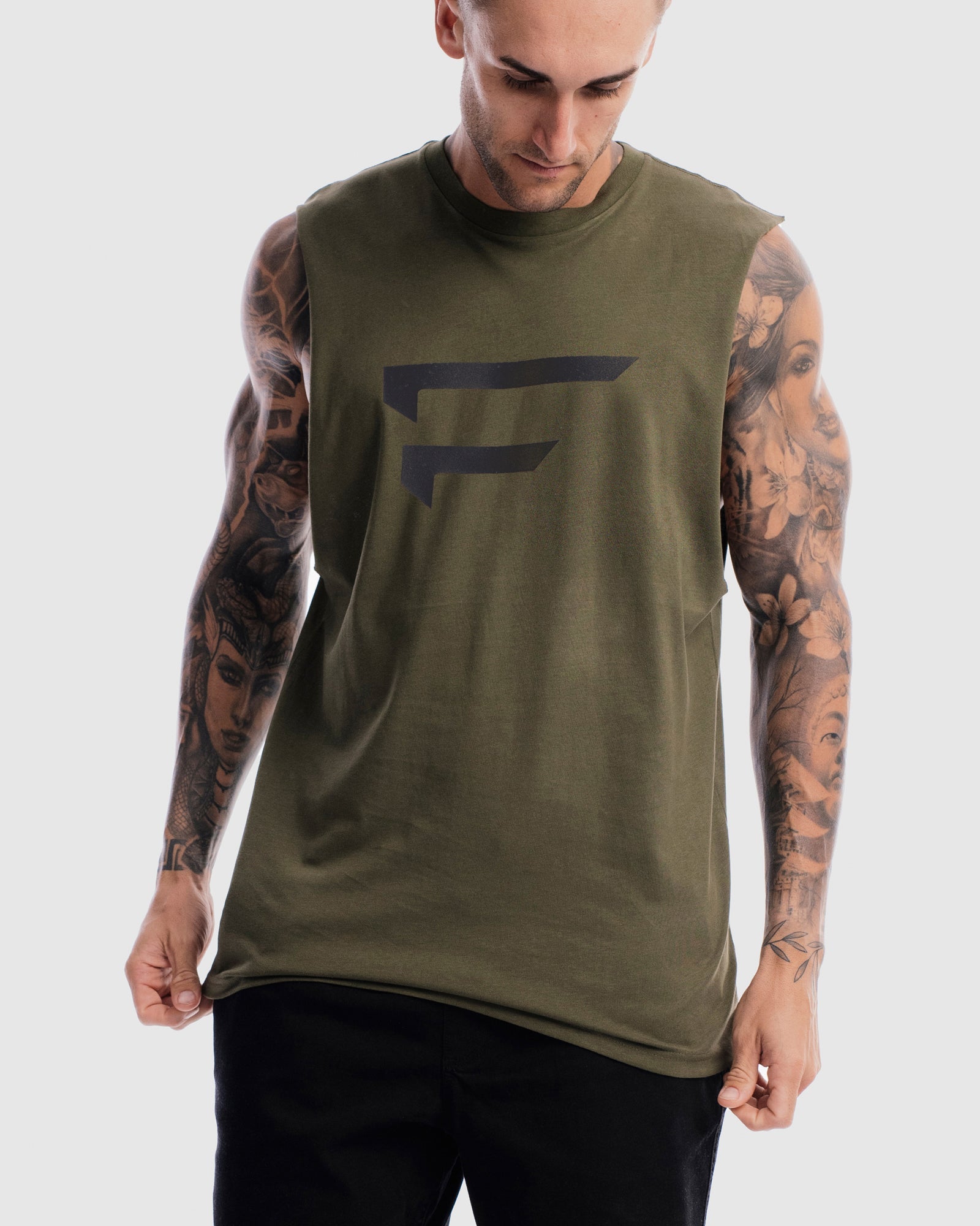 Mens Performance Logo Tank - Olive