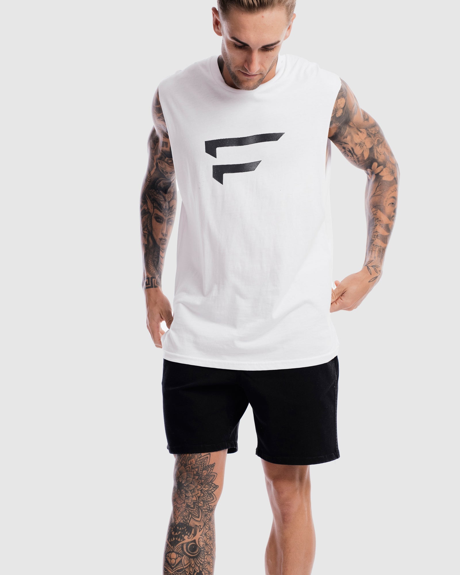 Mens Performance Logo Tank - White
