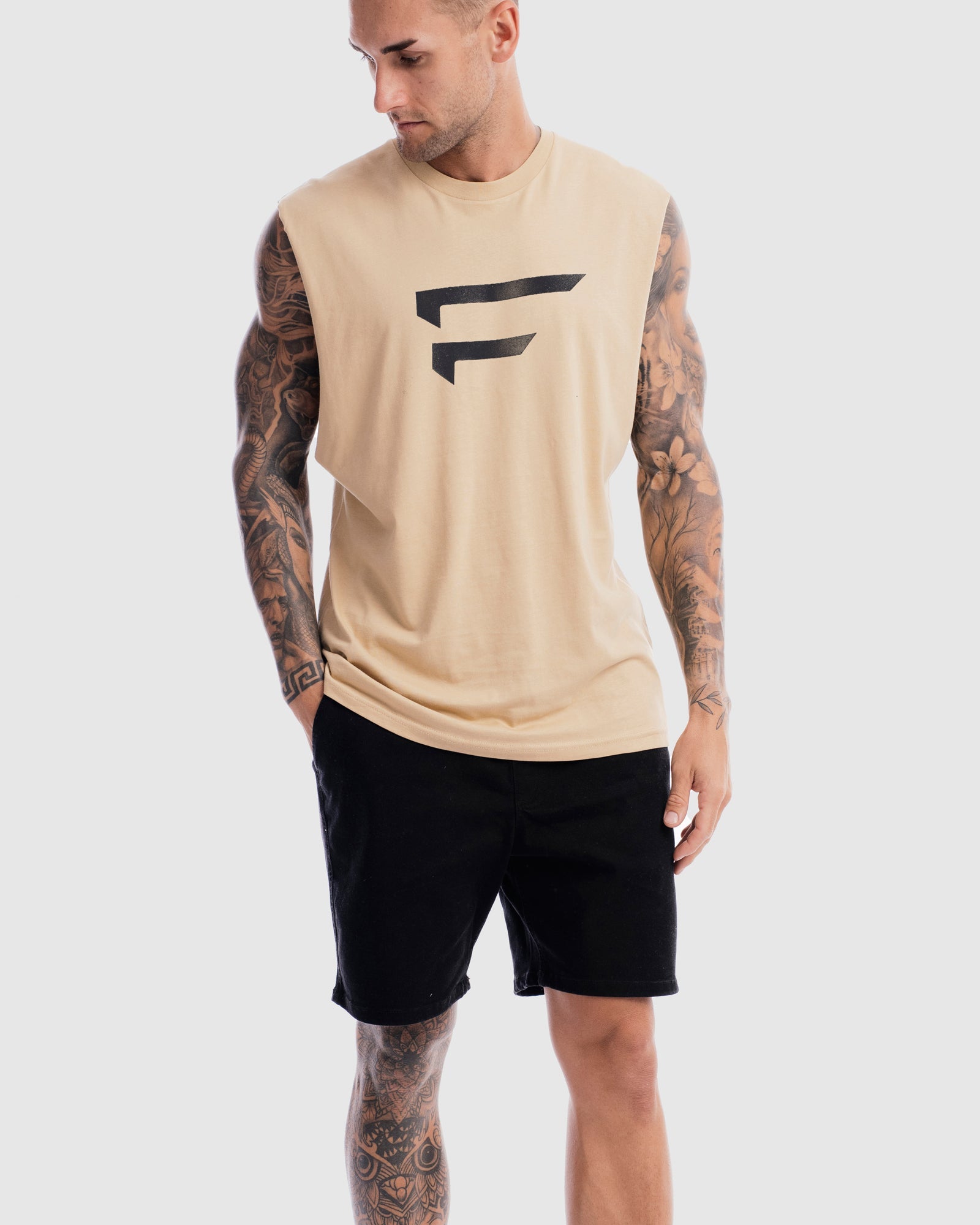 Mens Performance Logo Tank - Camel