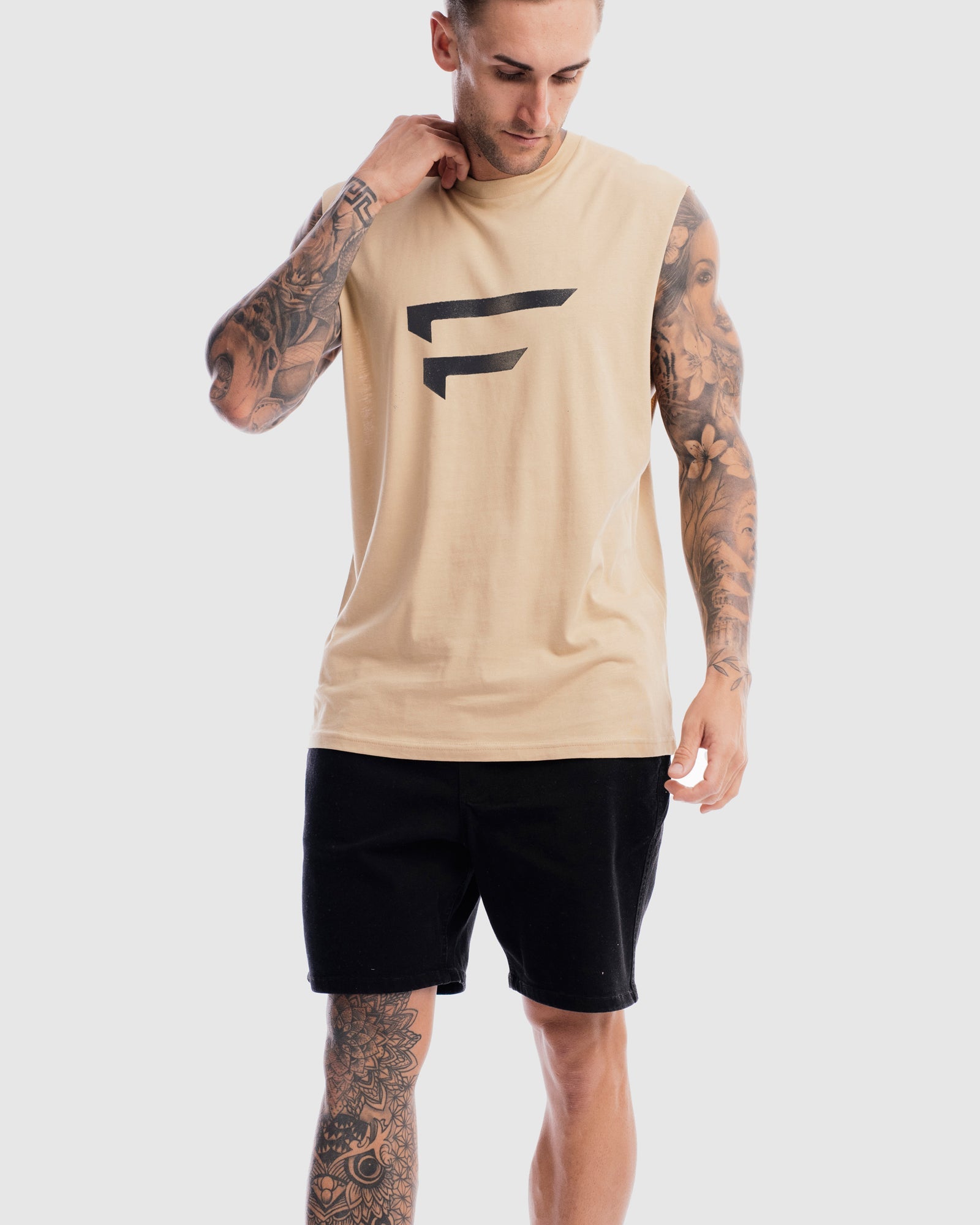 Mens Performance Logo Tank - Camel