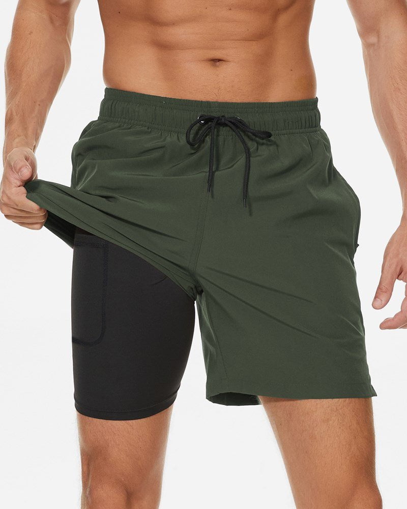 Mens 2-in-1 Hybrid Active Short - Olive