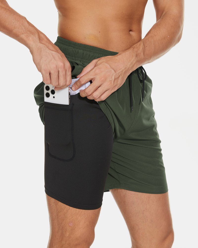 Mens 2-in-1 Hybrid Active Short - Olive