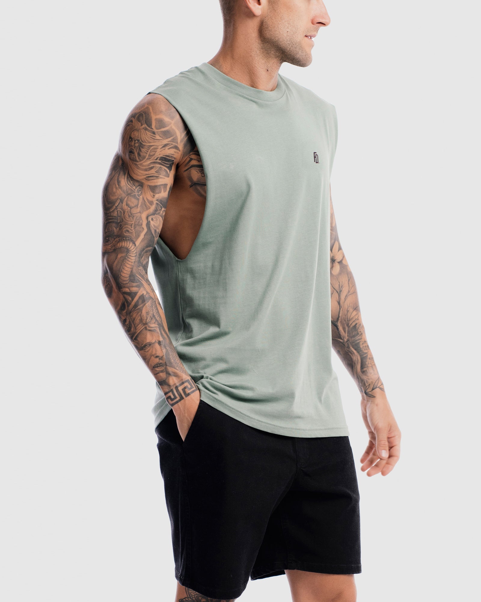 Mens Contract Rise Tank - Sage