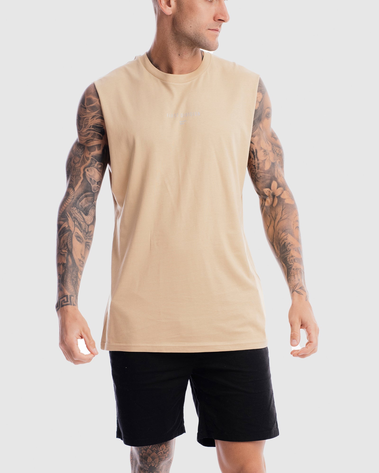 Mens Grand Stand Centre Tank - Camel