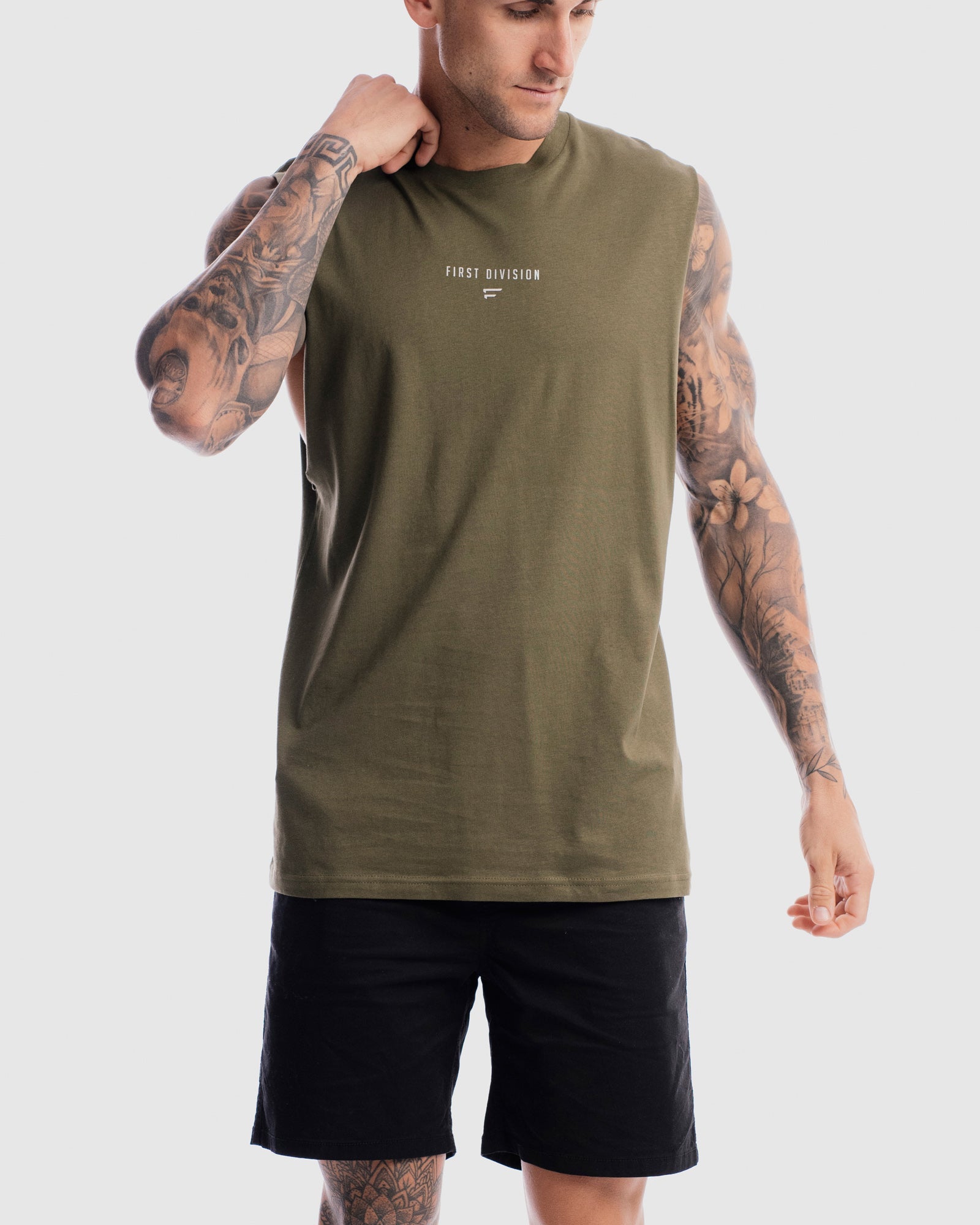 Mens Grand Stand Centre Tank - Olive