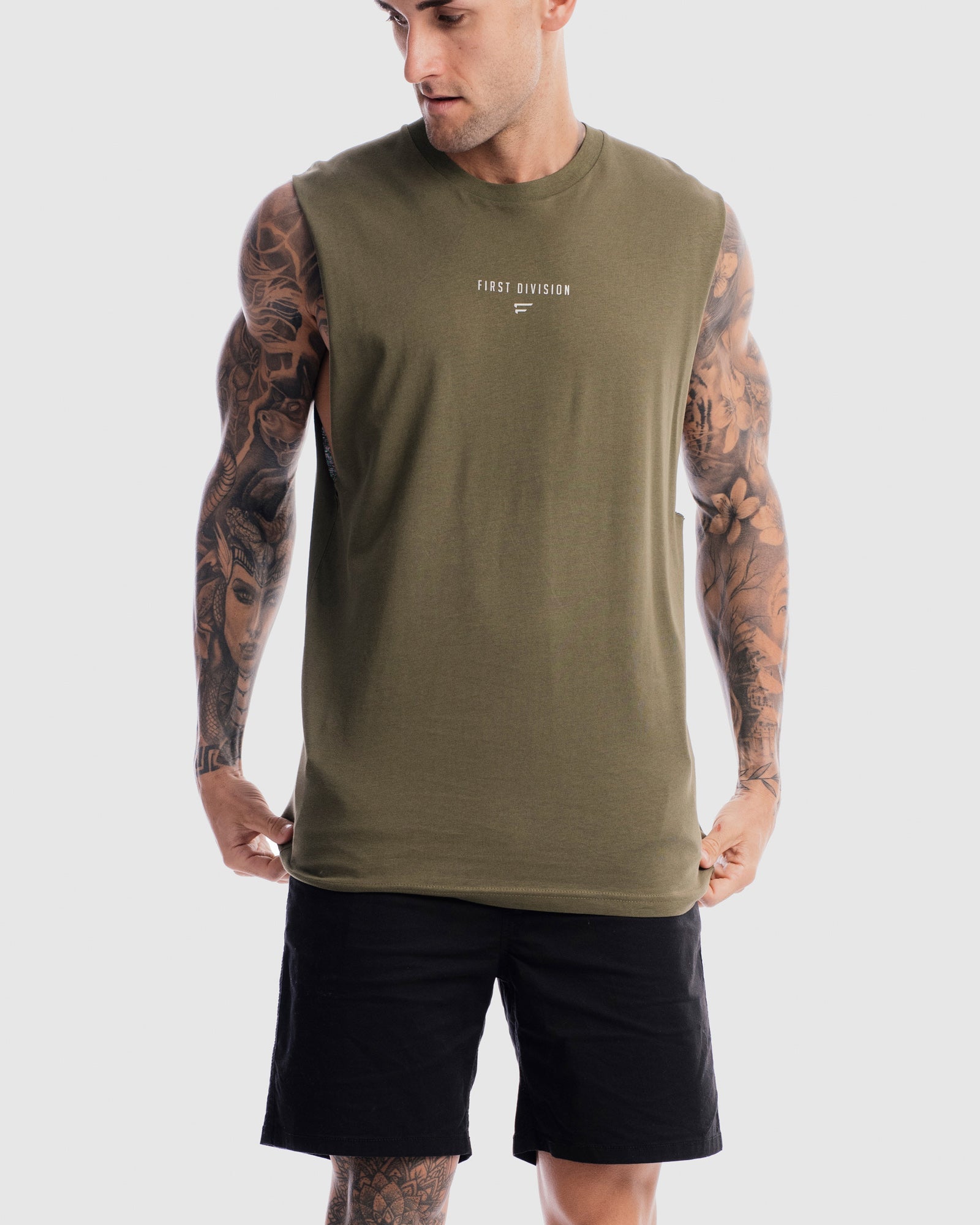 Mens Grand Stand Centre Tank - Olive