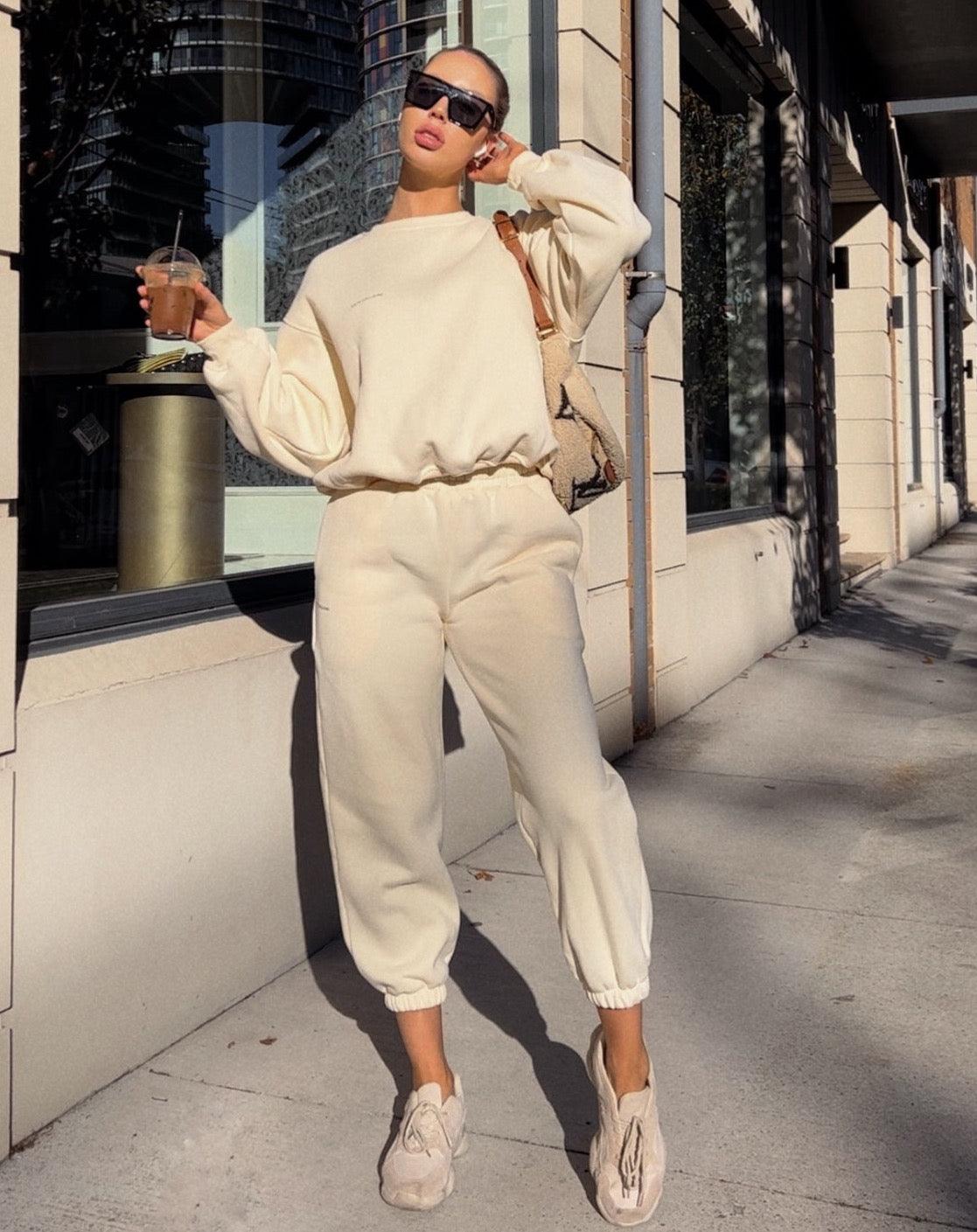 Cotton Tracksuit Pants - Cream