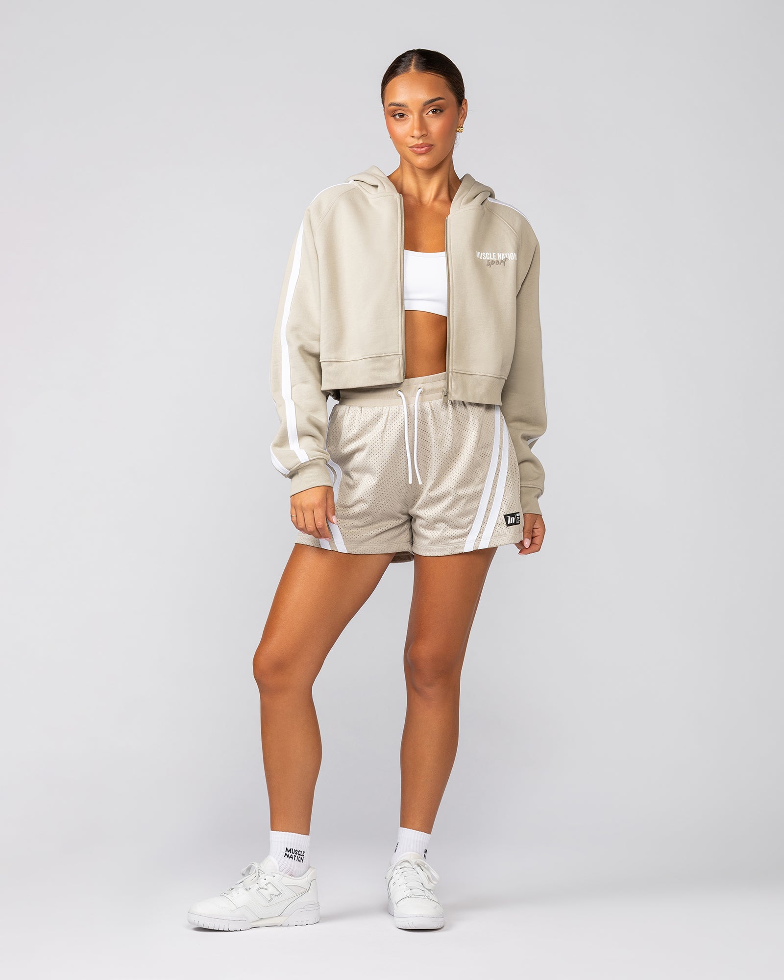 Recoup Cropped Zip Up Hoodie - Stone
