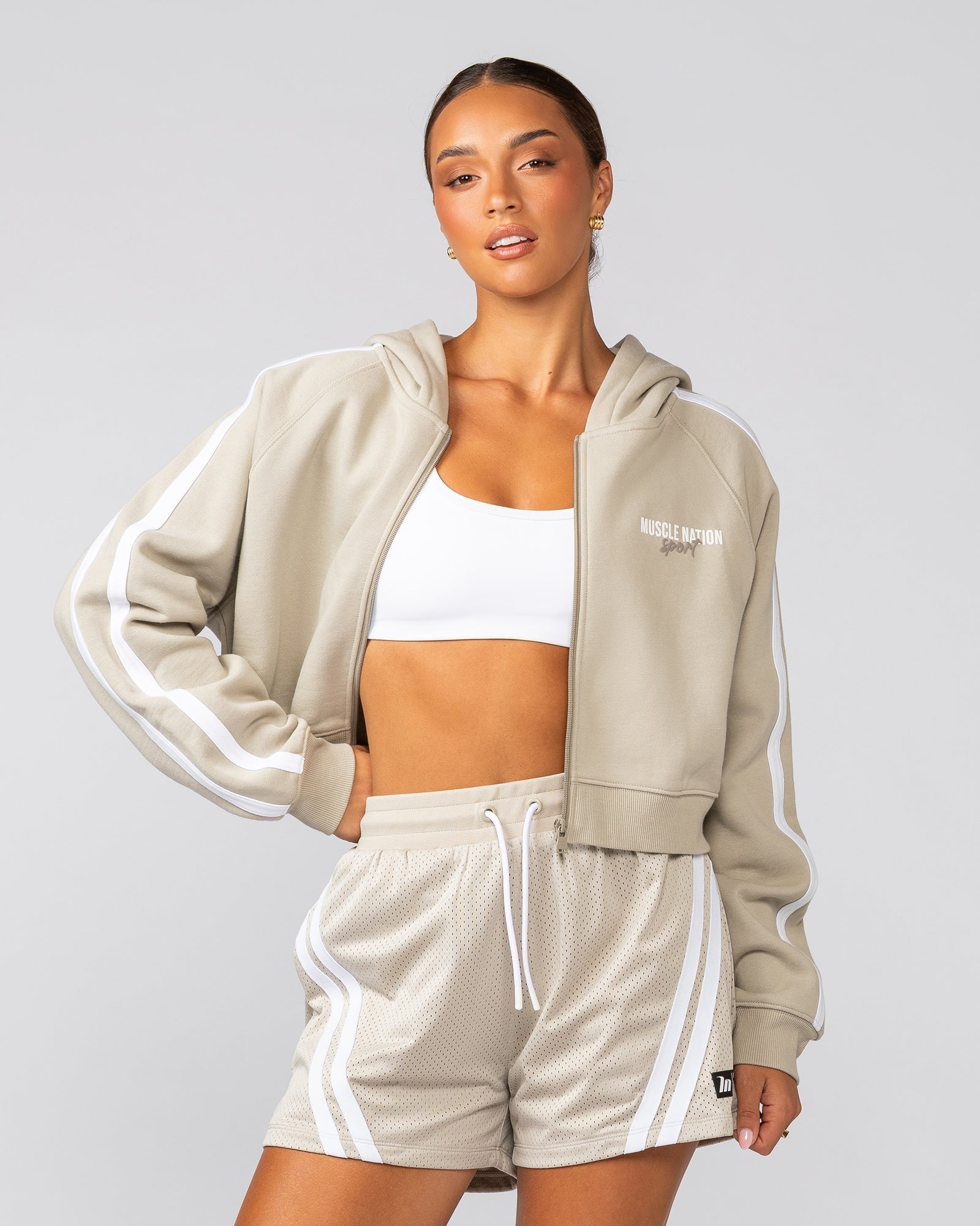 Recoup Cropped Zip Up Hoodie - Stone